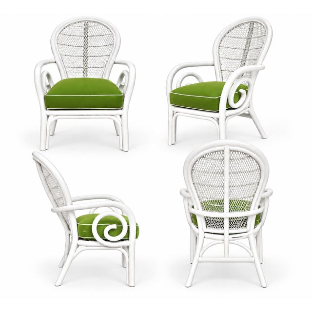Mid-Century Modern Vintage Typhoon Fan-Back Rattan Chairs — Set of 4 For Sale - Image 3 of 9