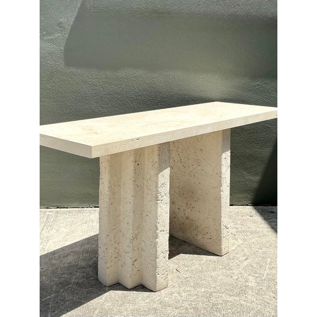 Eggshell Vintage Cast Concrete and Travertine Console Table For Sale - Image 8 of 12