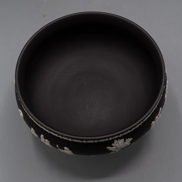 Elegant vintage Wedgwood Jasperware round footed bowl featuring a striking black and white color combination and the...
