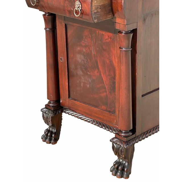 Antique Late Federal Classical Period Mahogany Bedside Cabinet on Lion Paw Feet For Sale - Image 4 of 12