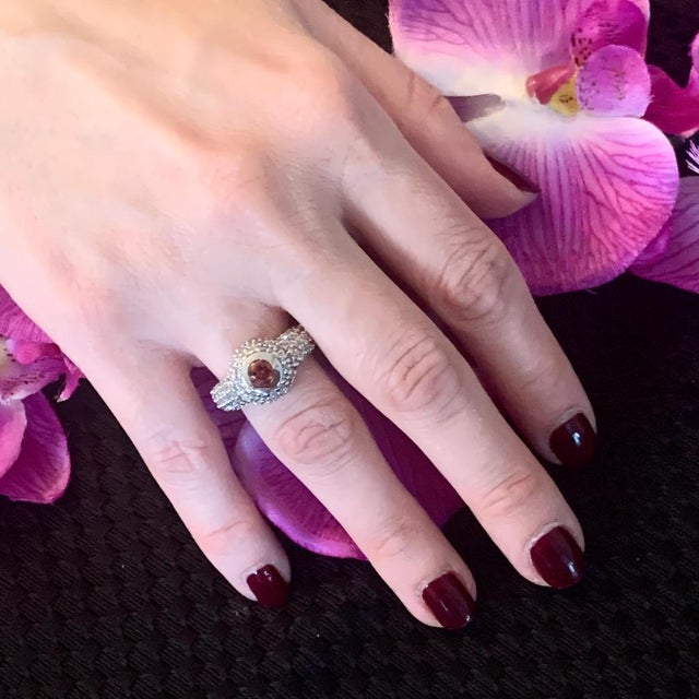 Diamond Tourmaline Ring 1.29 Tcw 14k White Gold Certified, Size 6.25 For Sale In New York - Image 6 of 9