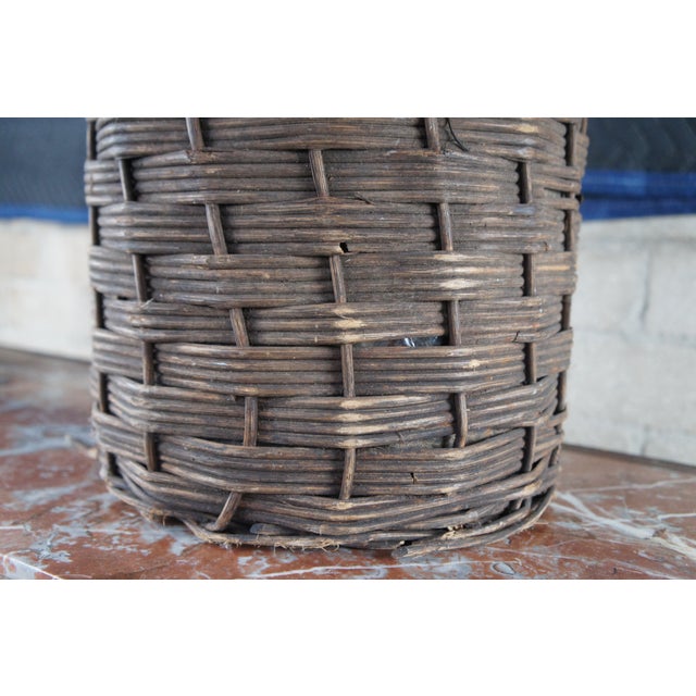 Antique French Wicker Wrapped Green Glass Demijohn Wine Bottle Jug Carboy For Sale - Image 9 of 9
