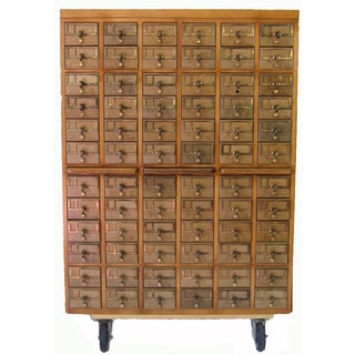 Vintage Wood & Brass Library Cabinet For Sale