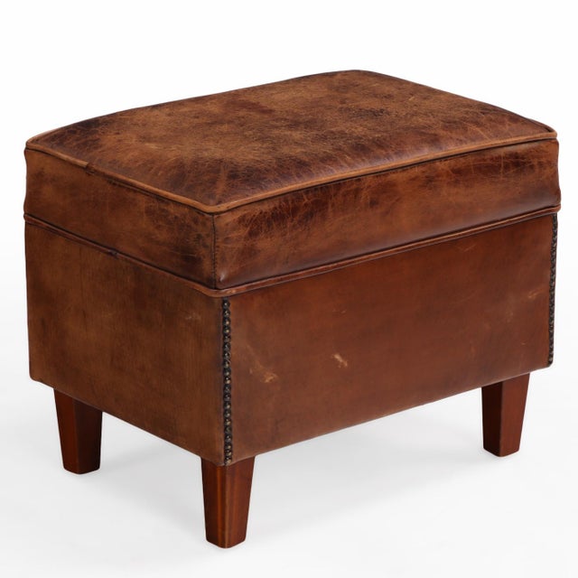 Late 20th Century Dutch Art Deco Style Leather Club Chair With Matching Ottoman For Sale In Philadelphia - Image 6 of 8