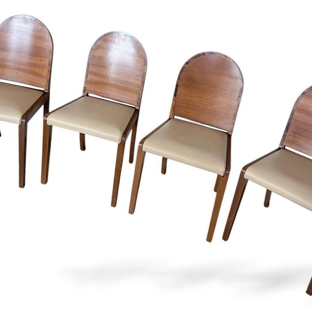 Brown Art Deco Dining Chairs in Walnut, 1930s, Set of 4 For Sale - Image 8 of 9