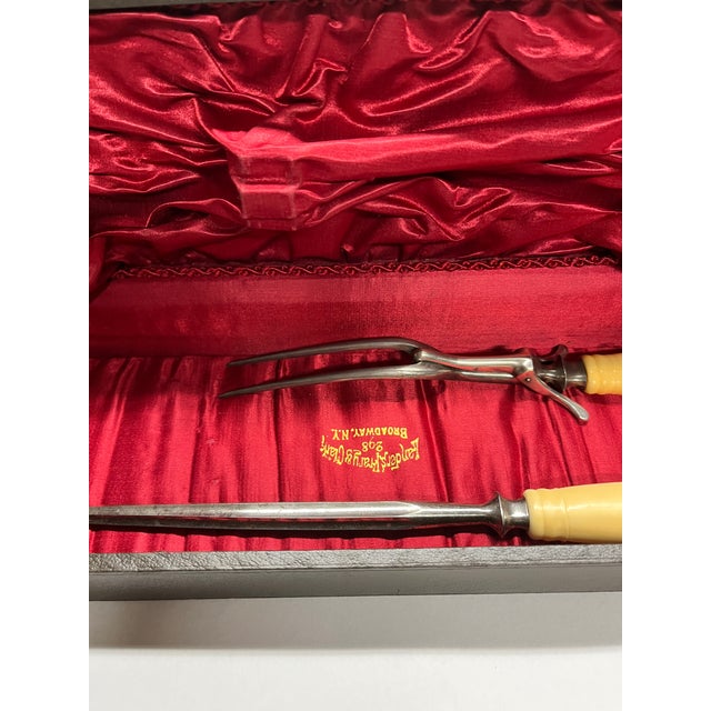 19th Century Boxed Swan Handled Bone Carving Set For Sale In New York - Image 6 of 11