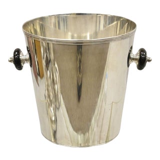 Vintage Italian Modern Silver Plated Champagne Chiller Ice Bucket Wooden Handle For Sale