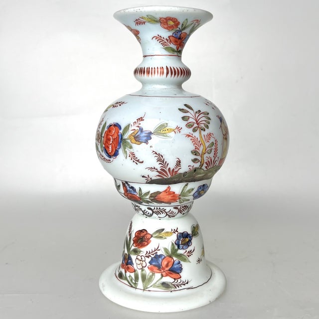 Mid 18th Century 18th Century Enamel Painted Chinoiserie Opalescent Glass Vase For Sale - Image 5 of 6