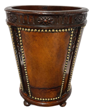 English Leather, Mahogany and Brass Studded Waste Paper Basket, C. 1900–1930