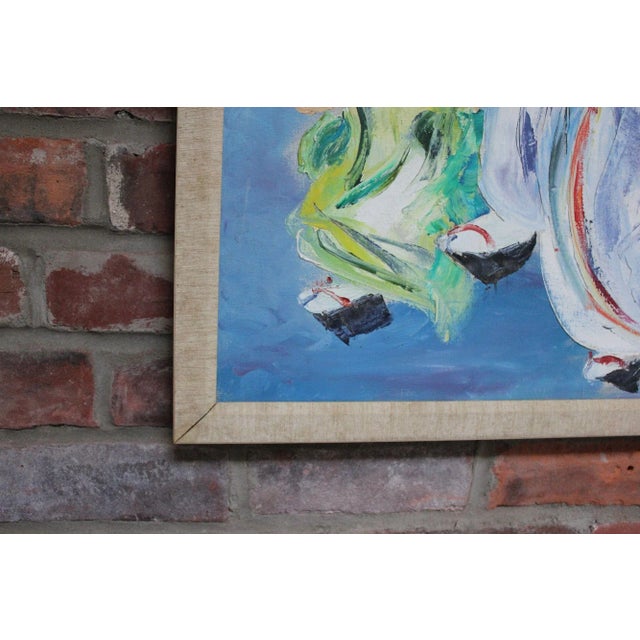 Japanese Dancing Geishas Oil on Canvas Signed Gudi For Sale - Image 10 of 12