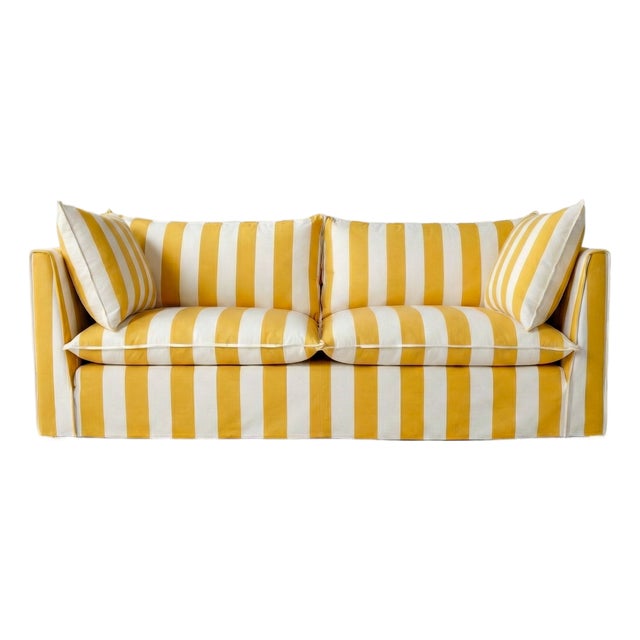 Sophie Conran Coco 3 Seater Sofa - Dandelion Stripes with Knife Edge Cushion For Sale