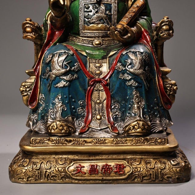 Late 19th Century Polychrome Bronze Wenchang Dijun Statue, Taoist Deity, 3.6kg For Sale In Los Angeles - Image 6 of 9