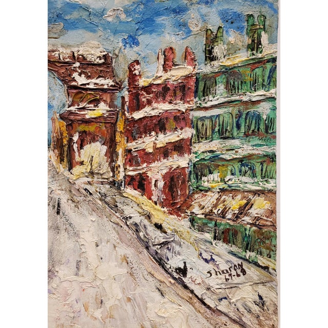 1960s Paris Street Scene Portes Saint-Denis Oil on Board For Sale - Image 4 of 7