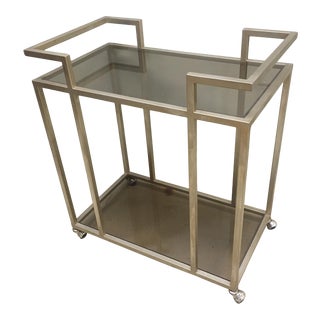 1990s Modern Foil Leafed Bar Cart With Smoked Glass For Sale