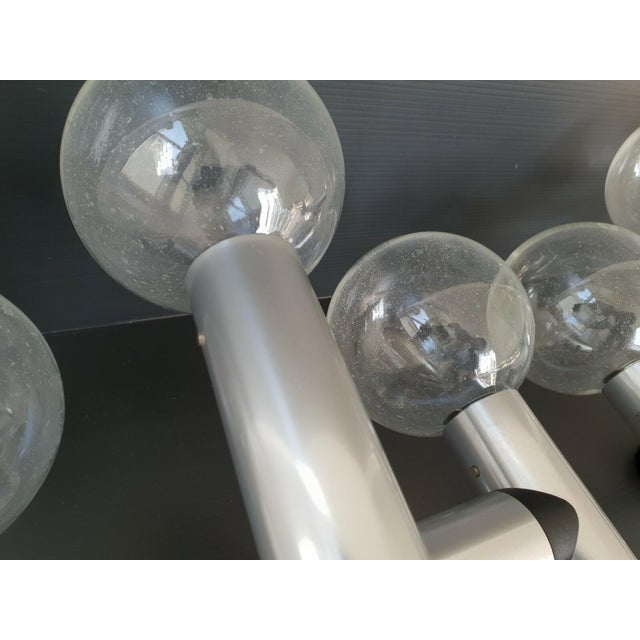 Vintage Space Age Wall Lights in Brushed Steel and Glass, 1970s, Set of 2 For Sale - Image 4 of 9