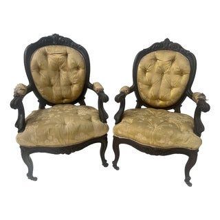 20th Century Napoleon III Louis XV Armchairs in Pearwood, Set of 2 For Sale