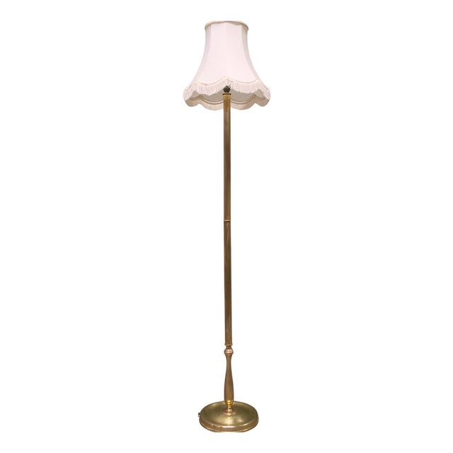 Vintage Slender Column Brass Floor Lamp, 1930 For Sale