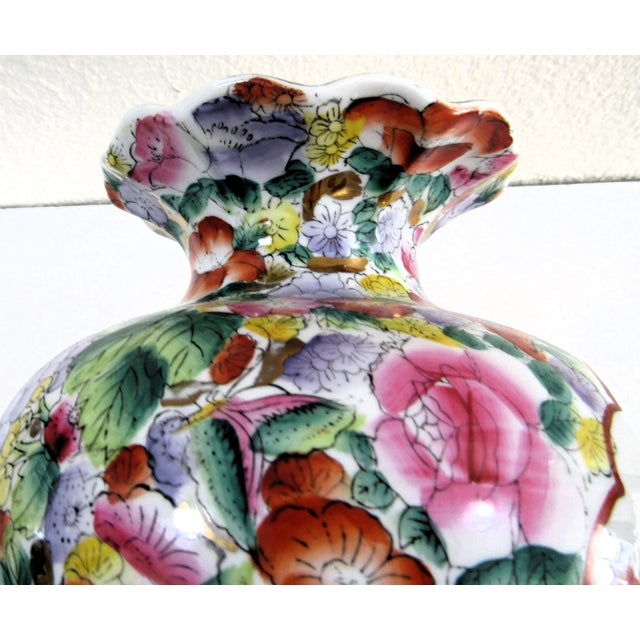 Vintage Chinoiserie Hand Painted Famille Rose Peacock Porcelain Vase For Sale - Image 9 of 12