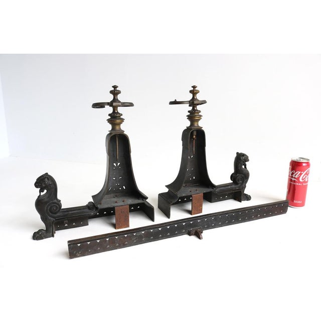 Antique French Lion Griffin Fireplace Fender Set with Integrated Tool Holders, 19th Century, Set of 3 For Sale - Image 10 of 13