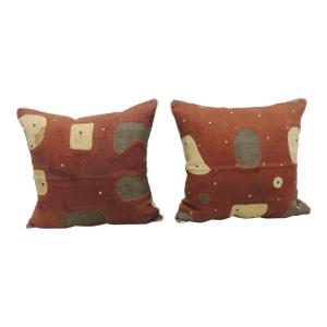 Applique African Raffia, Patchwork and Applique Brown Decorative Pillows - Set of 2