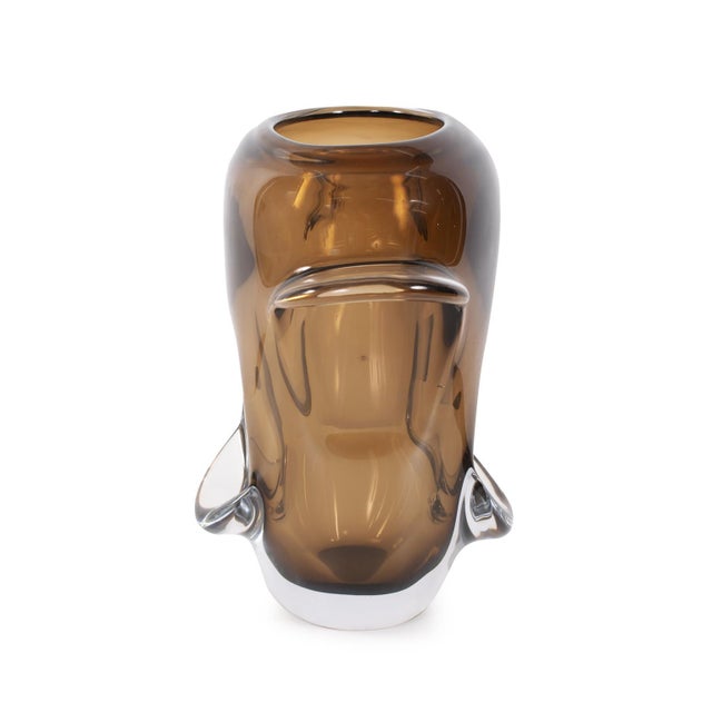 2020s Smokey Umber Flared Edged Glass Vase- Tall For Sale - Image 5 of 11