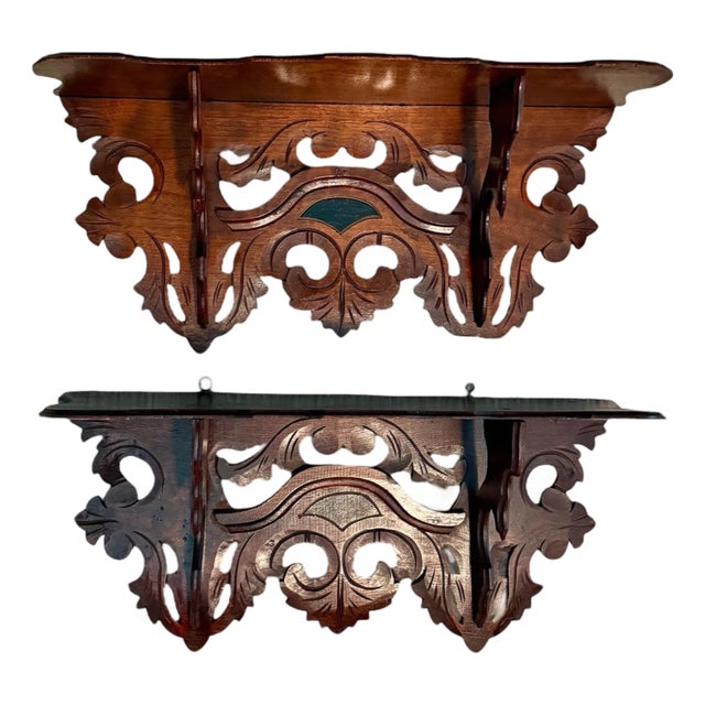 Late 19th Century Matched Pair Victorian Carved Wall Shelves-Antique-Ornate-Eastlake-Gothic For Sale