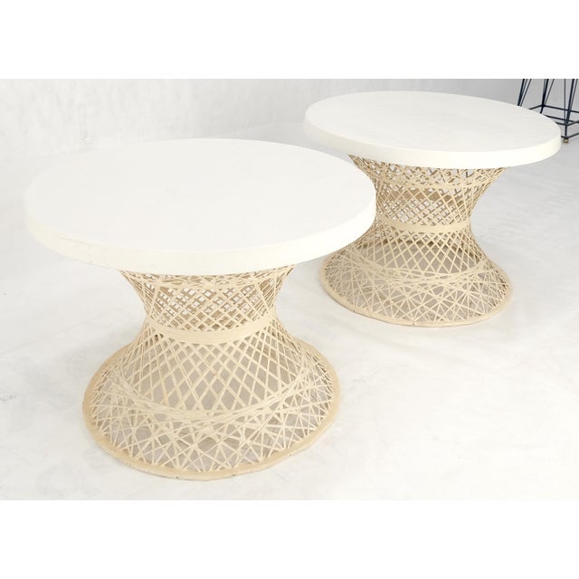Pair Spun Fiberglass 24" Round Stone Textured Tops End Side Tables Woodard MINT For Sale - Image 10 of 14