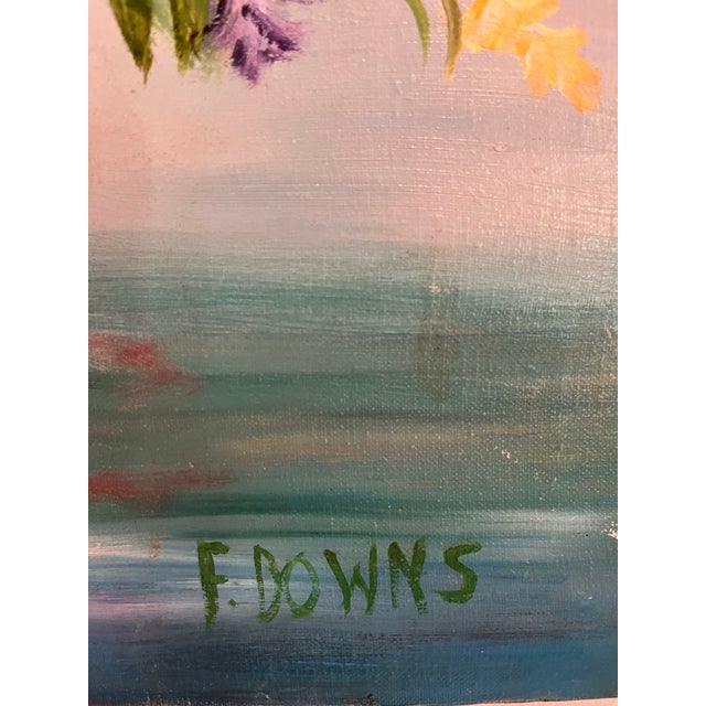 Francis “Duke” Downs Signed Palm Beach Floral Still Life Oil on Canvas, 30” For Sale - Image 4 of 5