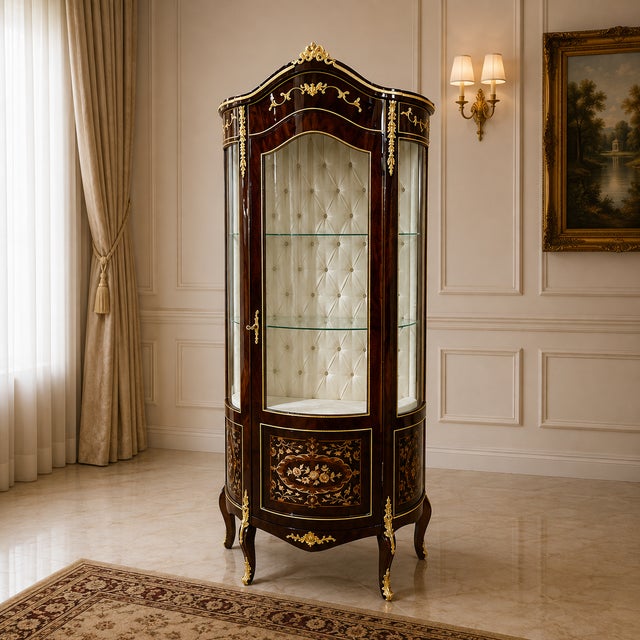 Make a statement with this grand French Louis XV-style display cabinet, crafted from solid, heavy wood and richly...