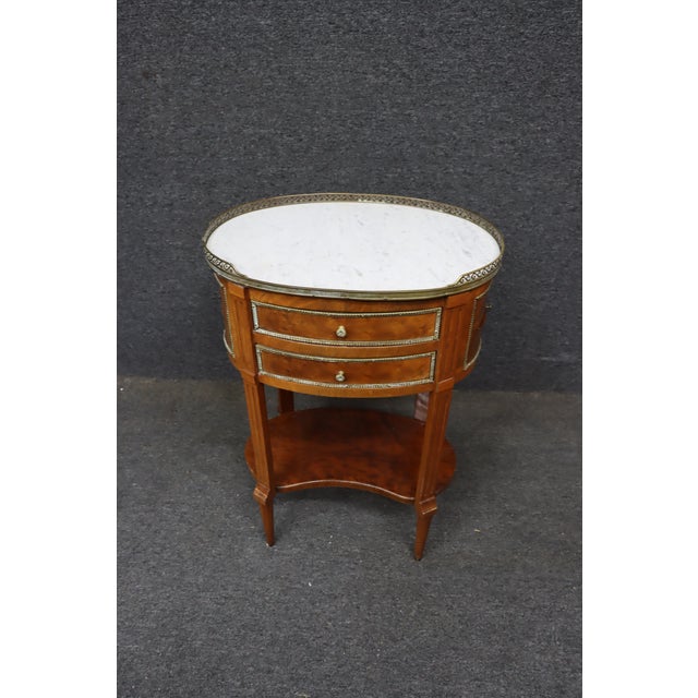 French French Louis XVI Revival Walnut Bouillotte Side Table With Marble Top For Sale - Image 3 of 13