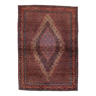 Antique Persian Tabriz Carpet, Wine Red, Ivory, Navy, Handmade Oriental Rug For Sale