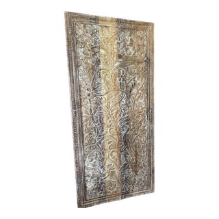 Hand-Carved Tree of Life Wooden Wall Panel – Rustic Whitewashed Vintage Barn Door Art 80 For Sale
