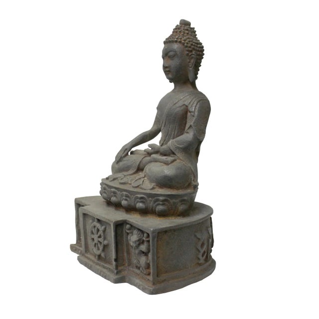 Chinese Chinese Rustic Iron Color Finish Sitting Buddha Statue For Sale - Image 3 of 7