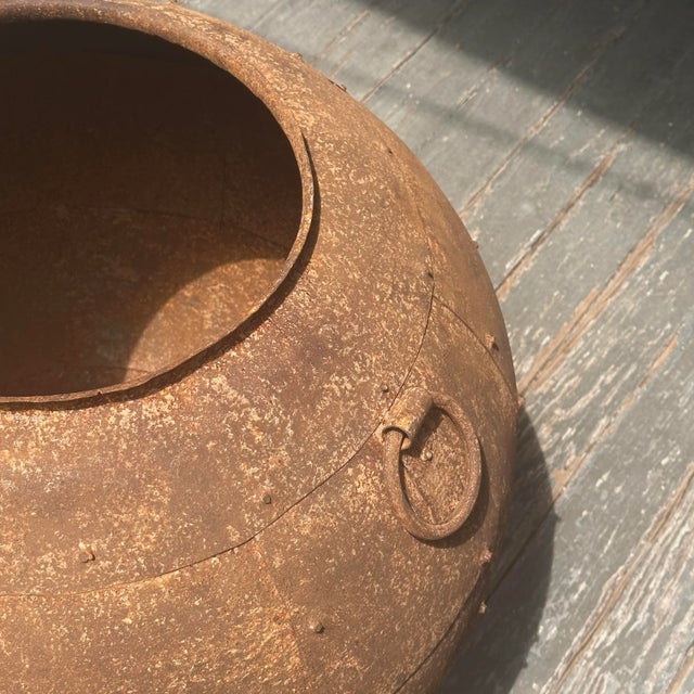 Large Vintage Brutalist Studded Metal Spherical Planters (Pair) For Sale - Image 9 of 12