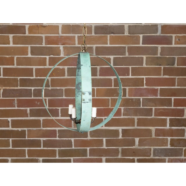 Mid 20th Century Mid Century Modern English Copper Double Sphere Light Fixture with Verdigris Patina For Sale - Image 9 of 12