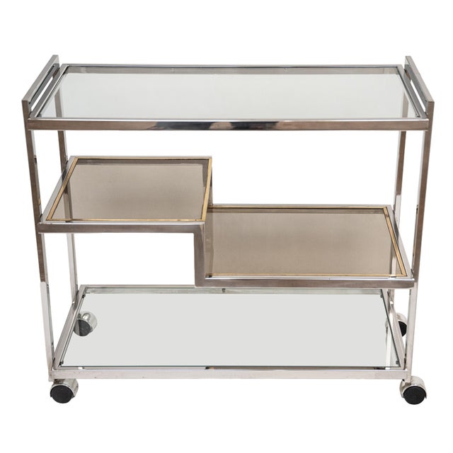 Italian Modern Drinks Cart or Bar Trolley of Chrome and Brass For Sale - Image 12 of 15