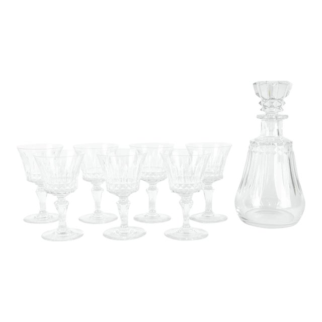 Vintage Baccarat Crystal Decanter & Glasses - Set of 8 For Sale