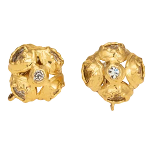 1990s 90s Chanel Crystal Earrings Large Cluster Clip On Yellow Tone Collection 29 - 2 Pieces