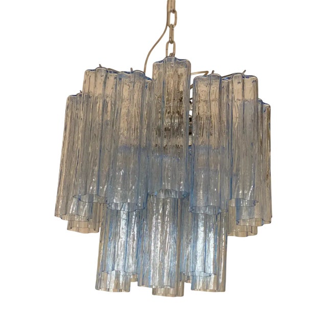 Blue Tronchi Murano Glass Chandelier in Venini Style by Simoeng For Sale