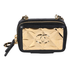 Gold Quilted Metal & Black Lambskin Mini Vanity Bag