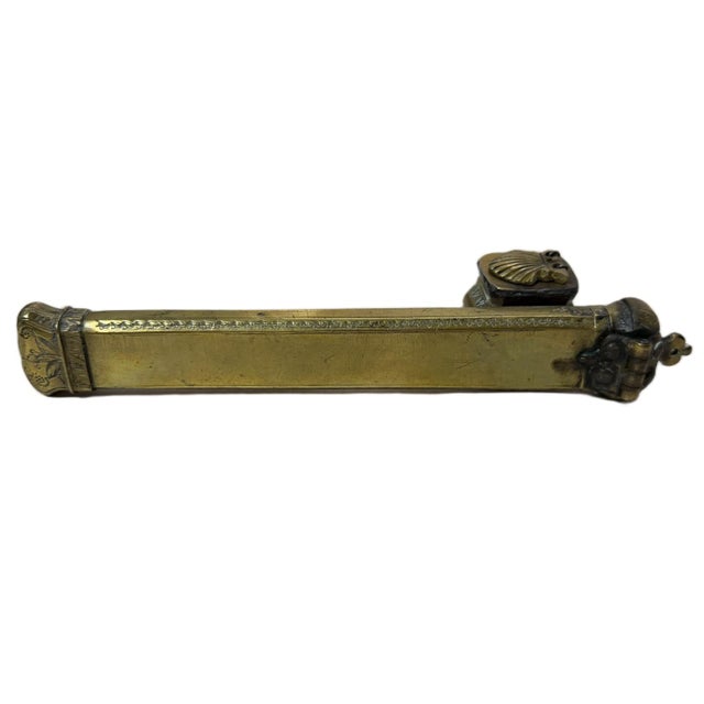 Traditional 19th Century Ottoman Brass Traveling Scribe Pen Box & Inkwell - Signed "Sohrab" For Sale - Image 3 of 9