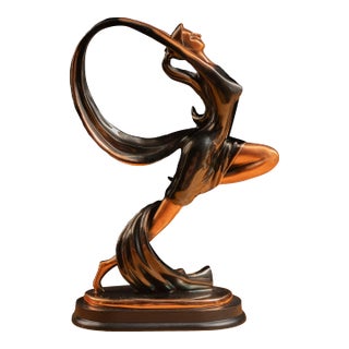 1920s Japanned Copper Art Deco Ribbon Dancer Statue For Sale