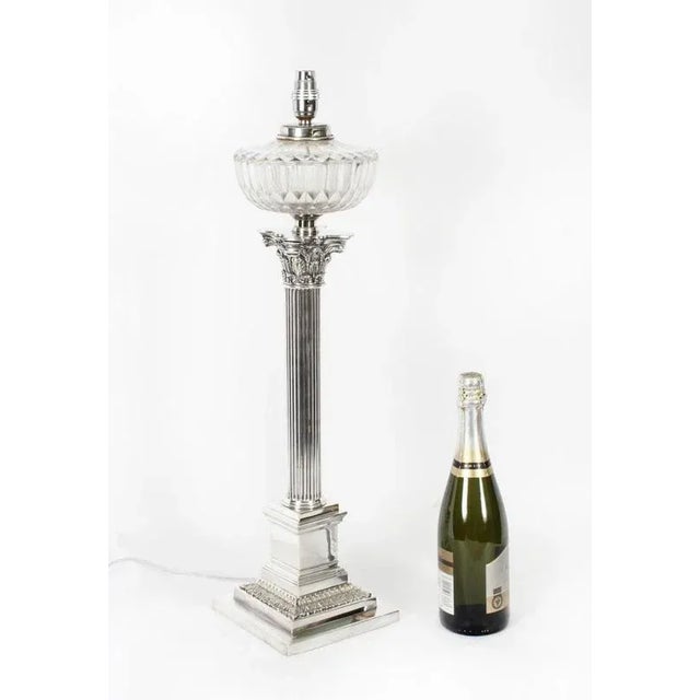 Metal Victorian Silver-Plated Corinthian Column Table Lamp, 19th Century For Sale - Image 7 of 8