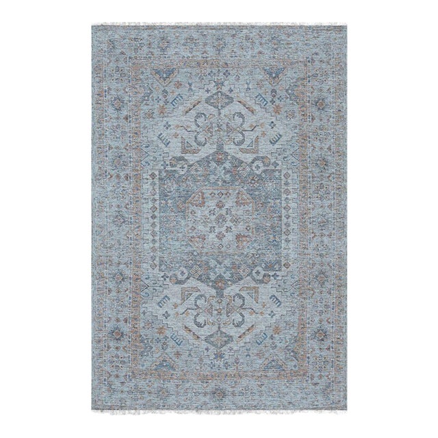 6x9 Fiona Vibrant Ivory Geometric Medallion Handmade Wool Carpet Rug For Sale
