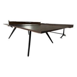 District Eight Artisanal Ping Pong Table, Smoked Oak With Cast Iron Base For Sale