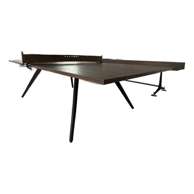 District Eight Artisanal Ping Pong Table, Smoked Oak With Cast Iron Base For Sale