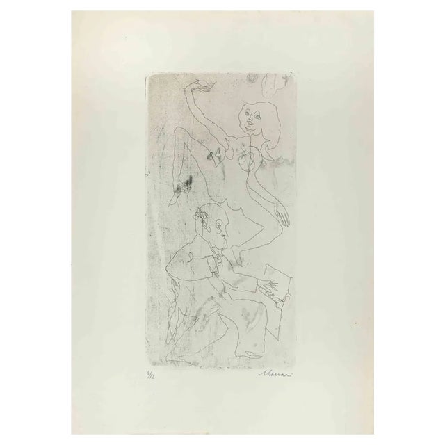 Mino Maccari, Figures, Etching, Mid-20th Century For Sale