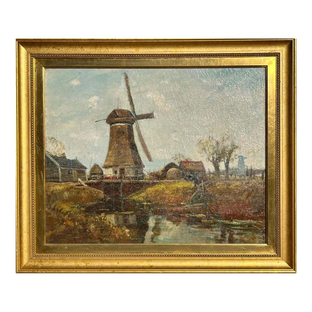 Anthony Thieme Windmill Landscape Oil Painting For Sale