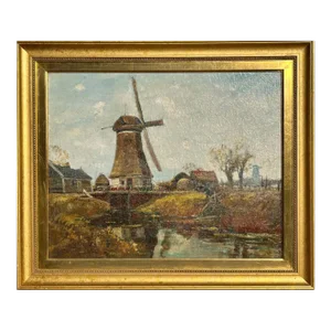 Anthony Thieme Windmill Landscape Oil Painting