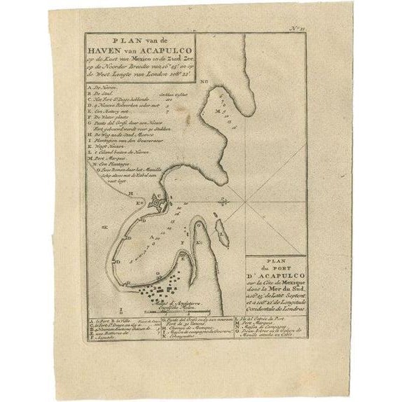 Mid 18th Century Antique Map of the Port of Acapulco in Mexico, 1749 For Sale - Image 5 of 5